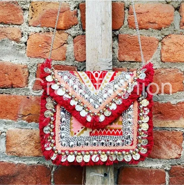 Eco Friendly Boho fashion clutch purse -,Bohemian fashion handmade beaded coins clutch purse- sling bag - Jute fashion clutches