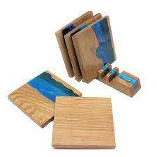 6 Pcs Set Epoxy <b>Resins</b> on Wood <b>Stone</b> Coasters Stand and Hotel Best Quality Gift and Garden Kitchen for Use - Product Image 5
