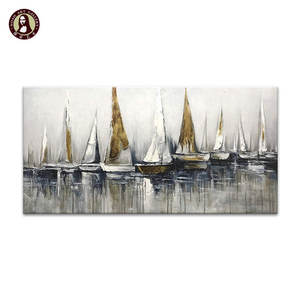 Décoration murale moderne en toile faite à la main, voiliers abstraits en noir et blanc, <span class=keywords><strong>peinture</strong></span> à l'huile acrylique - Product Image 5