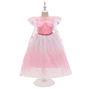 Robe longue de princesse de style preppy pour fillettes, motif floral à col rond avec volants, vêtement d'été en mousseline - Product Image 2