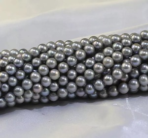 Chaîne de perles rondes baroques percées de 7 à 8 mm, 100 % perles d'eau douce cultivées, couleur gris argenté unique, pour la création de bijoux DIY - Product Image 3