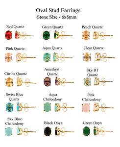 Pendientes de tuerca ovalados de cuarzo y melocotón para mujer, arete pequeño de Latón chapado en oro de 24k, aretes de tuerca hechos a mano - Product Image 2