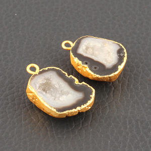 Fournitures de bijoux en pierres précieuses Agate druzy naturelle géode tranche paire connecteur galvanoplastie simple caution fabrication de bijoux faits à la main - Product Image 4