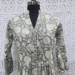 Vestido de Mujer de Alta Calidad, Estampado en Bloque de Algodón, Estilo Camisero, Plisado, Holgado, Informal, para Playa - Product Image 5