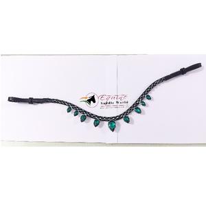 Équipement équestre de luxe de haute qualité cristaux verts suspendus bande de sourcils de cheval avec boucle de ruban adhésif ouvert à l'arrière pour l'équitation - Product Image 1