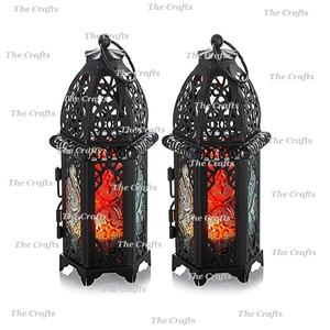 Linterna de diseño atractivo en hierro y vidrio, linterna colgante de Color negro para uso de decoración de bodas y eventos - Product Image 3