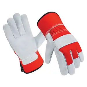 Cheap Pakistan Supplier Split Leather Industrial Working Gloves with Hi Viz Back Fabric and Reflective Tape Inserts