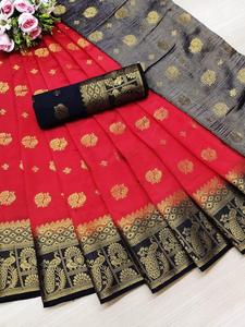 Kanchipuram saree en soie tenue de soirée mariage indien dernier créateur banarasi sari en coton soie avec chemisier vêtements pour dames grossiste apparelgarment - Product Image 2