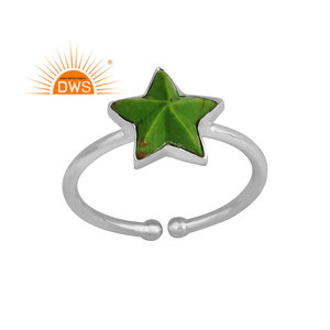 Gema de cobre verde Natural, anillo apilable de corte de estrella, fabricante de joyería, proveedor de anillo de Plata de Ley 925 sólida - Product Image 1