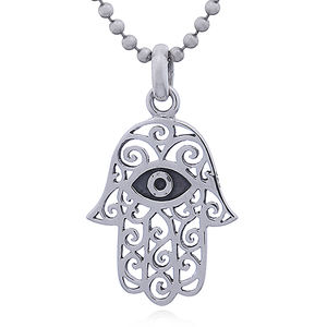 Pendentif d'yeux maléfique Hamsa, argent sterling, mauvais œil - Product Image 1