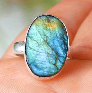 Bague en labradorite naturelle drusée, argent sterling 925, bijoux faits main, fournisseur en gros - Product Image 1