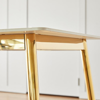 Table de travail, de café, de cuisine ou de salle à manger moderne à hauteur réglable avec cadre en acier inoxydable doré de luxe et panneau en bois