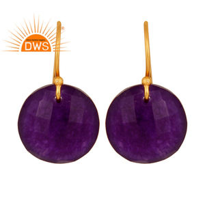 Handmade 18k Gold Plated Silver Hook Earrings Wholesale Faceted Round Aventurine Gemstone Earrings Jewelry - Product Image 1