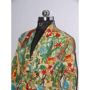 Manteau pour femme fait main de couleur beige, veste ethnique Kantha, robe courte maxi, peignoir imprimé, tissé, hiver, vente en gros, 100% coton, doublure en coton - Product Image 3