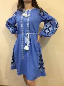 2023การออกแบบล่าสุดเย็บปักถักร้อยยาวสีฟ้าสำหรับผู้หญิงชุดมือทำสีขาวเย็บปักถักร้อยยูเครนชุดเข่า - Product Image 5