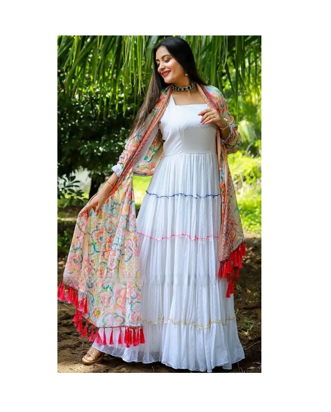 Traje largo de Material de gasa para mujer, combinación de traje de Kurti, Anarkali Kurti, el mejor Color, hecho a mano, compra del fabricante Gujarat