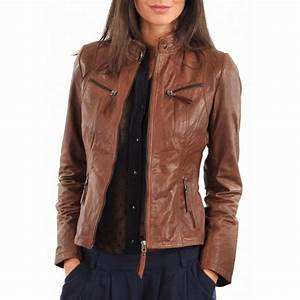 Veste en cuir véritable de moto élégante pour femmes Offre Spéciale veste en toile d'automne teint uni - Product Image 2