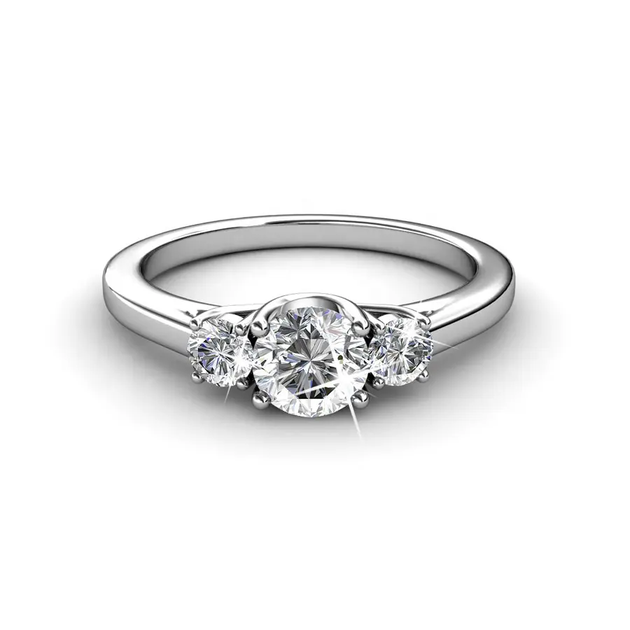Perak Murni 925 Perhiasan Kristal Austria Premium Mode Baru 2021 Tiga Batu Selamanya Cincin Takdir Perhiasan