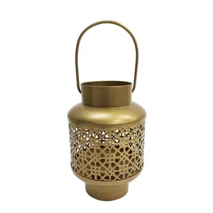 Wholesale Bulk Iron Metal Moroccan Hanging Lantern Rich Gold Small Size Candle Votive For Wedding