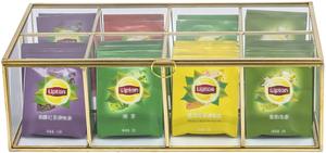 Organizador de bolsas de té de latón y vidrio, caja de almacenamiento de paquetes de té y café con azúcar, 8 compartimentos de rejilla divididos hechos a mano - Product Image 2