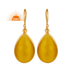Handmade Design Sterling <b>Silver</b> 18K Gold Plated Natural Yellow Moonstone Gemstone <b>Dangle</b> <b>Earring</b> Jewelry Manufacturer - Product Image 1