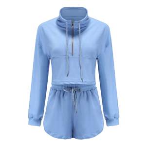 Women's Customizable Two-Piece Sweatsuit <b>Set</b> <b>Crop</b> <b>Top</b> & <b>Shorts</b> Moisture Wicking Eco-Friendly Lightweight Spandex/Polyester - Product Image 5