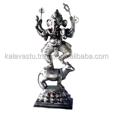 Brass Colored Ganesha Statue Handmade Decorative Religious Antique Ganesha and Cow Statue For Home