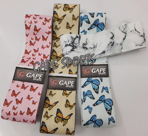 Juego de 3 Bandas de Resistencia Antideslizantes Personalizadas OEM con Logotipo, para Ejercicio en Casa, de Tela de Poliéster con Estampado de Mariposas, Venta al por Mayor - Product Image 3