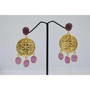Pendientes de aro con piedra de Latón chapado en oro para niñas y mujeres - Product Image 1