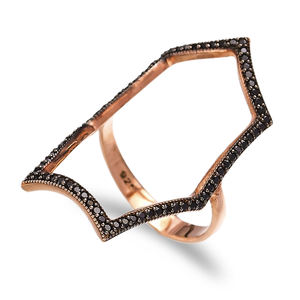 Anillo de piedra de circón negro hueco, diseño único, elegante, hecho a mano, turco, joyería de plata de ley 925 - Product Image 1