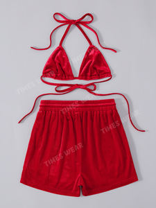 Short deux pièces pour femme, Top dos nu avec lacets au dos nu et taille à cordon de serrage, nouvelle collection, - Product Image 2