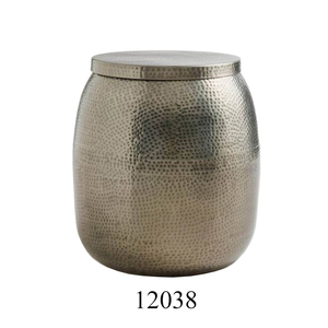 Table de tambour d'luxe en fer entièrement martelé, avec couvercle en cuivre, forme de tambour antique et moderne à vendre - Product Image 2