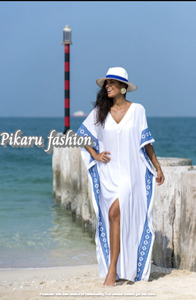Adult Designer Free Size Handmade Embroidery Work Short <b>Sleeve</b> Casual <b>Long</b> White <b>Dresses</b> Summer Bohemian Fashion Kaftan - Product Image 2