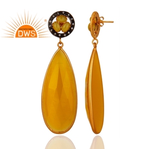 Pendientes colgantes de circonia cúbica para mujer, piedra de luna amarilla Natural, fabricante de joyería - Product Image 2