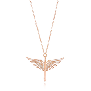 Collar de plata de ley 925 con diseño de alas de Sword of Michael, joyería turca hecha a mano - Product Image 1