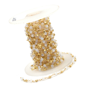 Opalite 3 To 4 MM Faceted Rondelle Shape Brass 18K Gold Plated Rosary Wire <b>Wrapped</b> Chain Sold by Foot - Product Image 2