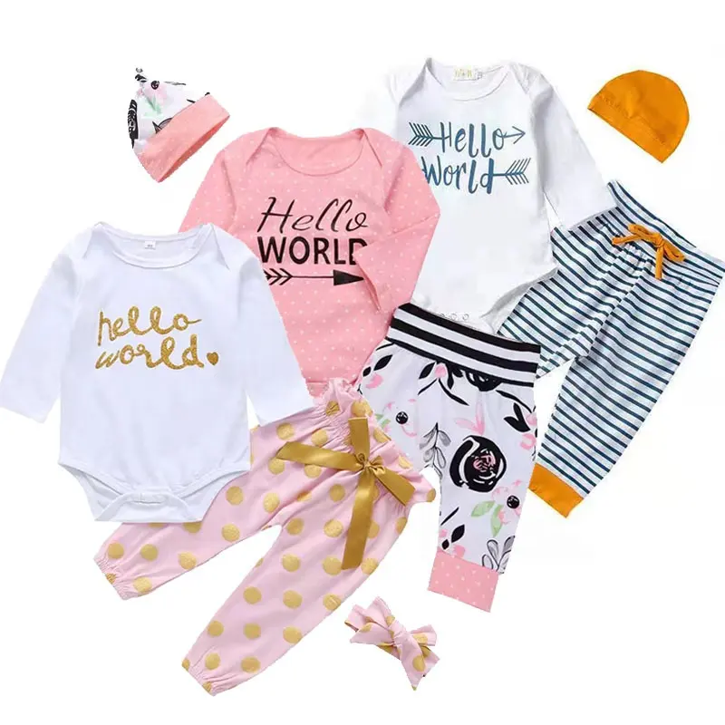 Conjuntos de roupas de outono para meninas, roupas de bebê menina e meninos, macacão de 3, 4 peças, luxo, 6, 12, 18, 24 meses, mundo de hello, unissex