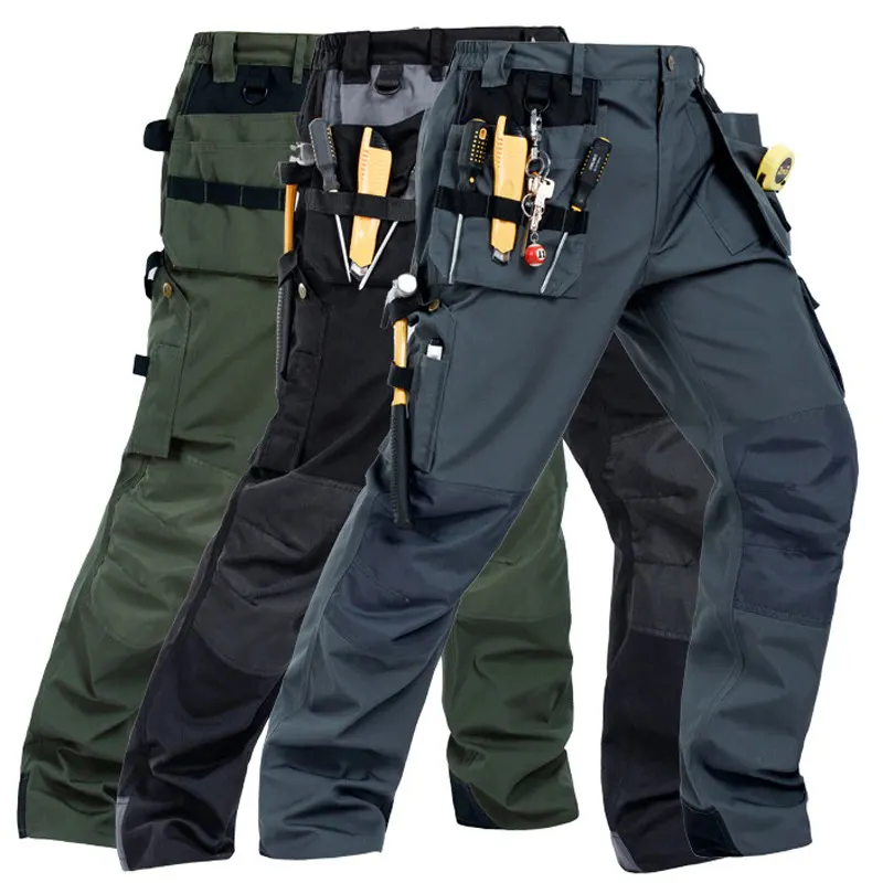 Men's high waist black workwear working pants trousers with Tool pockets work wear made of poly cotton jeans can be customized