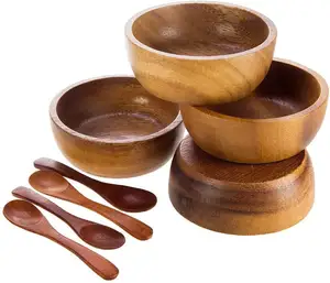 Acacia Handmade Wood Carved Plates Set mit 4 Kalebasse schalen (4)