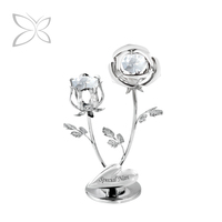 Figura Decorativa de Rosa Europea en Metal con Grabado Personalizado Crystocraft, Cristales de Corte Brillante, Colores Cromo/Rosa, Regalo para el Día de la Madre