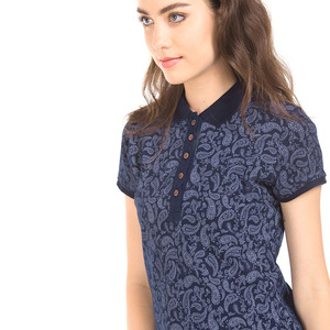 Polo Femme Bleu Floral Décontracté Tricoté Streetwear - Product Image 2