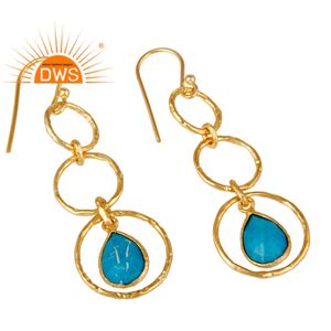 Pendientes Colgantes de Plata de Ley 925 con Baño de Oro y Turquesa Matrix, Último Modelo 2026, para Mujer, Fabricante de Joyería - Product Image 2