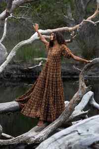 Vestido de otoño puro de manga corta para mujer, estampado Floral, largo, elegante, informal, 100% - Product Image 6