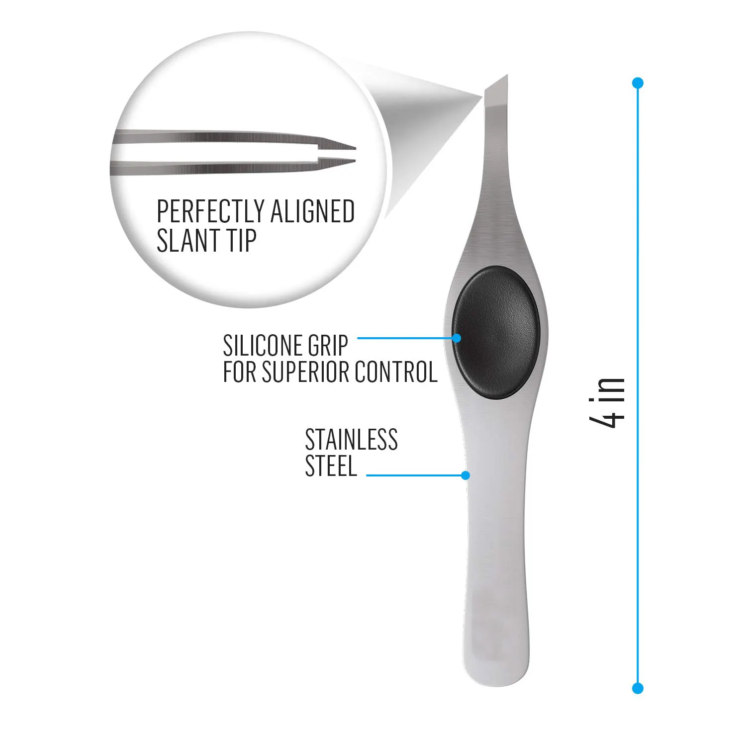 Tweezers for Eyebrows/ Surgical Grade Stainless Steel Slant Silver Tweezers / Tweezers for Ingrown Hair Removal