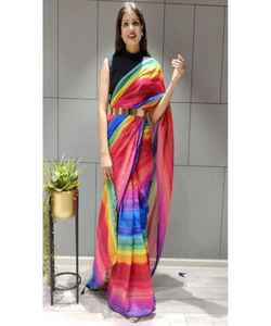 Bollywood Designer Ready to Wear Lyra Fabric Saree Work Flower <b>Brooch</b> Party Wear Digital Printing Colorful Saree with Indian Bl Apparelgarment - Product Image 6