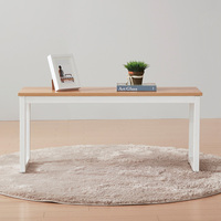 Table à manger moderne en bois et bancs doubles avec structure en fer, hauteur réglable pour salle à manger, entrée, cuisine