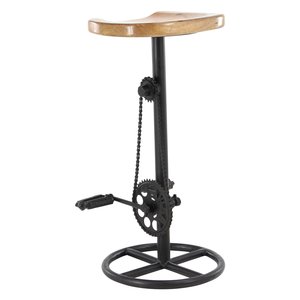 Mobilier industriel Design moderne Produits les plus vendus Tabouret de bar à pédale en fer avec siège en bois massif - Product Image 2