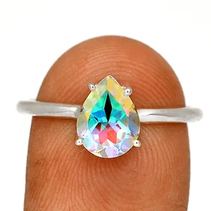 水星神秘的黄玉订婚戒指独特的黄玉戒指，天使北极光彩虹石英珠宝制造商Jaipur