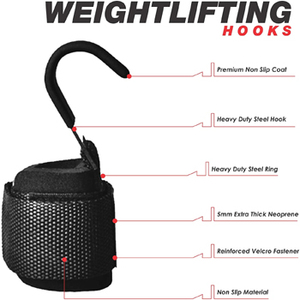Sangles de crochet de poignet d'haltérophilie en néoprène Crochets électriques antidérapants avec poignées enduites de caoutchouc - Product Image 3