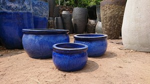 Macetas Redondas Azules Esmaltadas Modernas y Ecológicas para Exteriores, para Uso en Hogares, Jardines, Hoteles y Resorts - Product Image 2